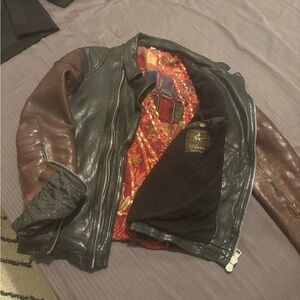Anna Black and Brown Leather Bomber Jacket